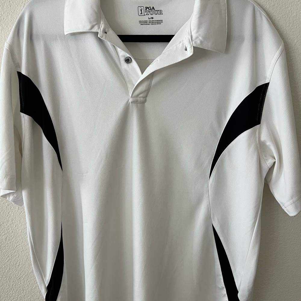 PGA Tour White and Black Performance Polo Shirt
